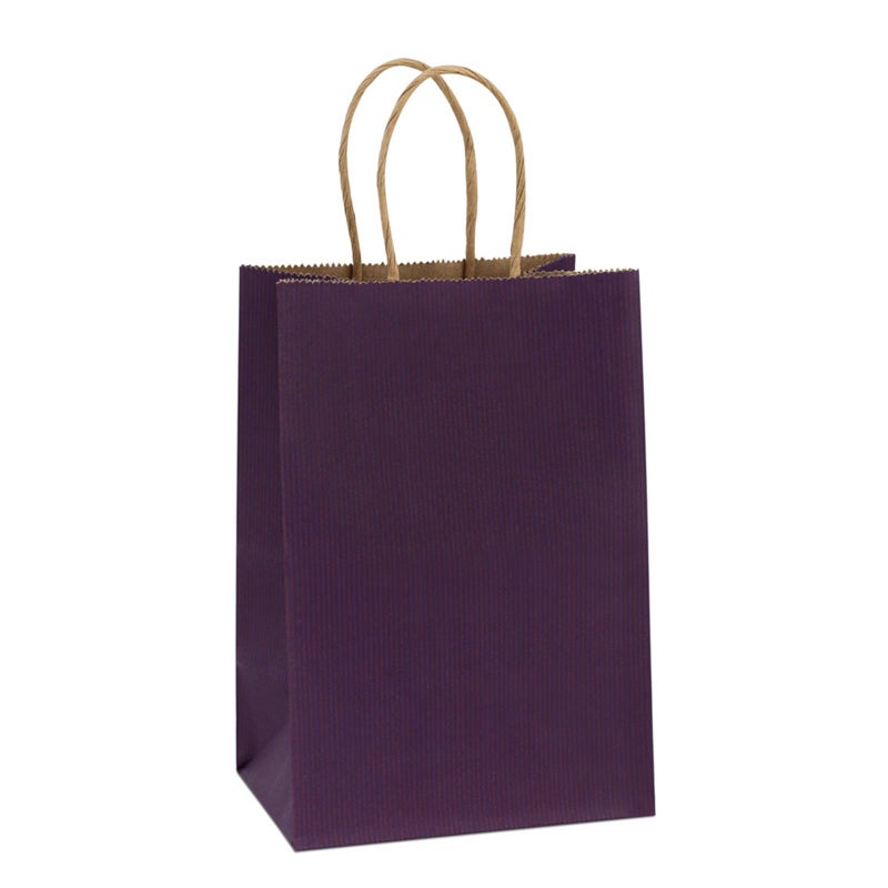 BagDream Gift Bags 100Pcs 5.25x3x8 Small Kraft Paper Gift Bags with Handles Bulk, Purple Paper Sacks for Small Business, Retail, Merchandise, Grocery, Wedding Birthday Party favor - Image 1